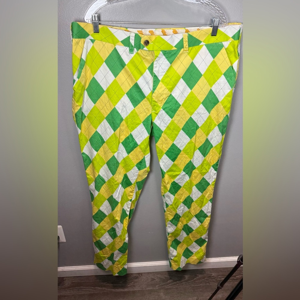 Loudmouth Men's Golf A-Tisket Green‎ Argyle Chino Pants Size 42/34